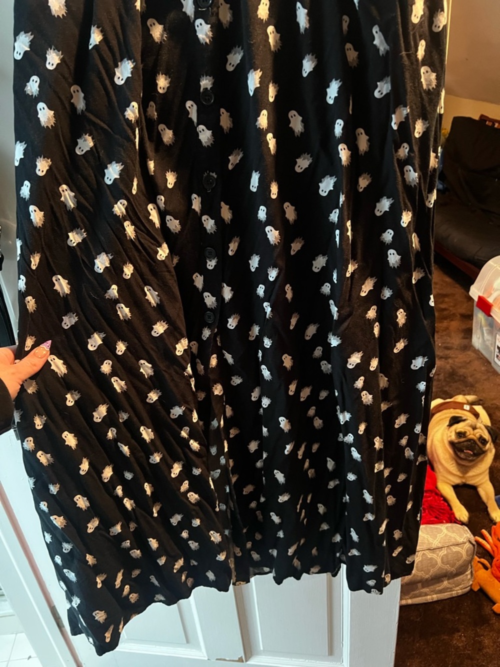 Women’s Black Maxi Skirt with White Ghost Print